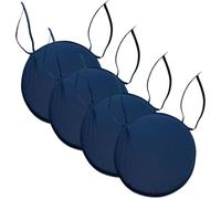 KARKARM Waterproof Seat Pads Set of 4, Indoor/Outdoor Round Seat Cushion Pad for Garden Patio Dining Bistro Chairs, 35cm Diameter Small Large Round Seat Pads with Ties (Navy Blue)