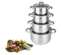 KARL HAUSMANN Linda 5-Piece Induction Saucepan Set, Matte Stainless Steel, Uncoated, Includes Glass Lids, 1.3-4.7L, Interior Scale, Suitable for Glass Ceramic, Gas, Electric Hob