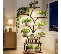 Karl home 10 Tiered Plant Stand Indoor with Grow Lights, 61" Tall S-Shaped Metal Rack for Multiple Flower Plants, Display Shelf for Home, Patio, Corner Black