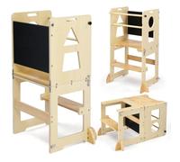 Karl home 3-in-1 Toddler Learning Tower, Wooden Kids Step Standing Stool, Transforms into Table & Chair with Chalkboard, for Kitchen Counter Load-bearing 60 Kg Oak Color