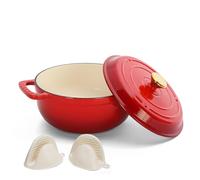 Karl home Enameled Cast Iron Dutch Oven with Lid, 5QT Non-stick Cooking Pot with Silicone Gloves, Oven Safe Up to 500°F for Braising, Stews, Roasting & Bread Baking - Cherry Red