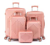 Karl home Suitcase Set of 5, Hand Luggage Set with Lock Moulded Corner 4 Wheels, ABS Hardside Trolley Travel Case with Beauty Case for Carry On Check-in Business Trip, Rose Gold (12/16/20/24/28)