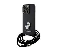 Karl Lagerfeld Crossbody Saffiano Metal Pin Karl & Choupette Case, Black - iPhone 15 Pro Max