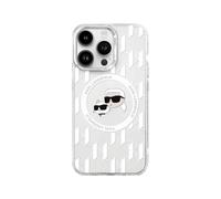 Karl Lagerfeld IML KL Pattern Karl & Choupette Head MagSafe Compatible Case for iPhone 16 Pro/Pro Max (Clear, Pro Max)