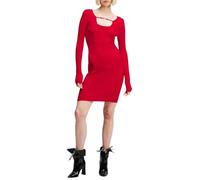 KARL LAGERFELD JEANS Women Long Sleeve Knitted Logo Dress Pompeian Red XS