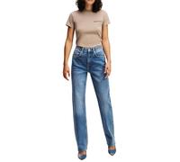 KARL LAGERFELD JEANS Women's KLJ HIGH Rise Straight Denim Jeans, Washed Mid Blue, 32W / 32L
