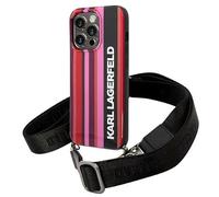 Karl Lagerfeld KLHCP14XSTP Case for iPhone 14 Pro Max 6.7 Inch Hard Case Pink Colour Stripes Strap
