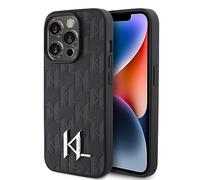 Karl Lagerfeld Leather Monogram Hot Stamp Metal Case, Black - iPhone 15 Pro