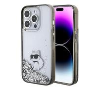 KARL LAGERFELD KLHCP15XLKCNSK Case for iPhone 15 Pro Max 6.7 Inch Transparent Hard Case Liquid Glitter Choupette