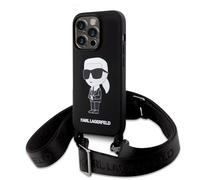 Karl Lagerfeld KLHCP15XSCBSKNK Case for iPhone 15 Pro Max 6.7 Inch Hard Case Black Crossbody Silicone Iconic