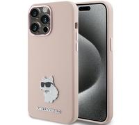 KARL LAGERFELD KLHCP15XSMHCNPP Case for iPhone 15 Pro Max 6.7" Pink Silicone Choupette Metal Pin
