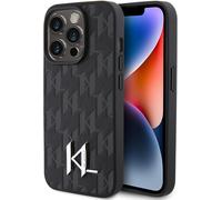 Karl Lagerfeld Leather Monogram Hot Stamp Metal Case, Black - iPhone 15 Pro