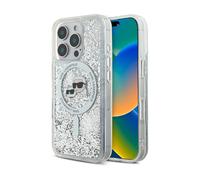 Karl Lagerfeld Liquid Glitter Case with Karl & Choupette Head and MagSafe - iPhone 16 Pro Max, Transparent