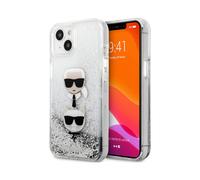 Karl Lagerfeld Liquid Glitter Karl & Choupette Head Case, Silver - iPhone 13 mini