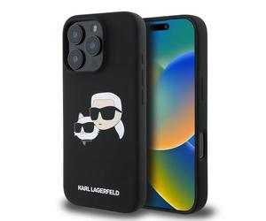 Karl Lagerfeld LiquidSilicone Karl and Choupette Head Case for iPhone16Pro Black