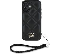 Karl Lagerfeld Quilted Initial Logo with Chain Strap Case for iPhone 16 6.1" Black - KLHCP16SPSQSKLSMSK