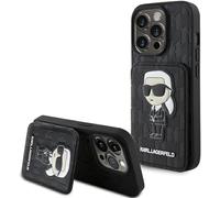 Karl Lagerfeld KLHCP15LSAKKNSCK Case for iPhone 15 Pro 6.1 Inch Black Saffiano Hard Case with Card Slots and Stand Monogram Iconic Patch