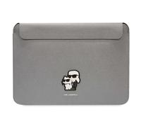 KARL LAGERFELD Saffiano Karl & Choupette 14 Inch Silver Tablet Case - Protective Case for Tablets (14 Inches) and Laptops - Magnetic, Saffiano Leather, Logo Design - Modern - Adult