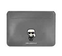 KARL LAGERFELD Silver Saffiano Ikonik 16 Inch Laptop Sleeve, Magnetic Closure, 3D Designer Graphics, Everyday Use, Travel, Work