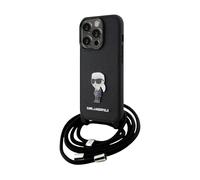 Karl Lagerfeld TPU Saffiano Ikonik Metal Pin Crossbody Case, Black - iPhone 15 Pro