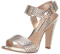 KARL LAGERFELD Women's Cieone Ankle Strap Dress Heeled Sandal, Gold Triangle Metallic, 6.5 UK