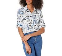 KARL LAGERFELD Women's Long Sleeve Whimsical Blouse, White/Classic Blue Combo, L