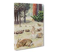 Karl Ludwig Hartig Wild Rabbits Canvas Print | Gallery Wrapped 30mm Frame Wall Art | 20x14 inches | Ready to Hang | Retro Animal Picture | Living Room Bedroom Lounge Office