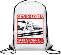 Karl Marx Get in Loser We are Seizing The Means of Production Gym Sack Casual Drawstring Bag White