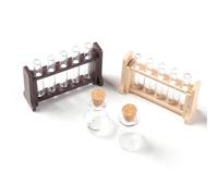 Karlak 1:12 Scale Dollhouse Mini Glass Test Tube Innovative Aesthetic Set for Scientific Themed Scenes Birch Wood and Glass 22 Pieces (Coffee Brown Wood)