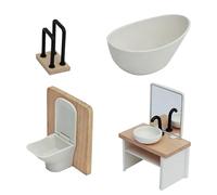 Karlak 1:12 Scale Miniature Bathroom Set with Modern Design and Complete Functionality for Dollhouse Enthusiasts, Beech Wood, 4pcs