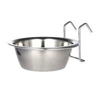 Karlak Stainless Steel Cage Hanging Bowl Kennel Coop Cup Bowl Pet Crate Detachable Dual Use Feeding Water with Hooks (L)