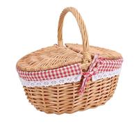 Karlak Wicker Picnic Basket Elegant Detachable Lining for Camping Vegetable Picking Wicker Hamper 33.5x24.5x30cm (Red Grid)