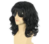 karlery 70s 80s Men Women Long Curly Black Wig Rocker California Halloween Costume Wig