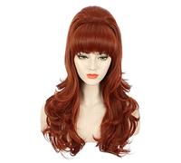 Karlery Adult Women Long Wavy Ginger Auburn Wig Big Red Costume Bouffant Beehive 60s 70s Themed Party Wig