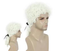 karlery Judge Colonial White Wig Adult Man Curly Heat Resistant Fluffy Synthetic Fiber Brethable Adjustable Size Wig for Halloween Costume and Cosplay