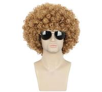 karlery Men Women Afro 70s 80s Short Curly Golden Rocker Party Wig California Halloween Costume Cosplay Wig