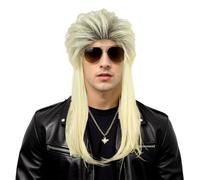 karlery Men Women Long Straight Ombre Blonde Wig 70s 80s Mullet Punk Rocker Wig Brethable Adjustable Size for Cosplay Halloween Costume Party