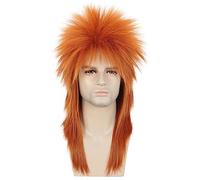 Karlery Men Women Long Straight Orange Wig 70s 80s Heavy Metal Rocker Disco Mullet Wig