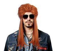 karlery Men Women Long Straight Orange Wig 70s 80s Mullet Punk Rocker Wig Heat Resistant Synthetic Fiber Brethable Adjustable Size for Cosplay Halloween Costume Party