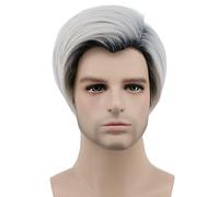 Karlery Mens Short Straight Dark Root White Wig Two Tone Halloween Costume Cosplay Wig