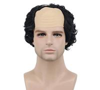 Karlery Short Curly Fits Old Man Bald Cap Black Wig Mad Scientist Halloween Cosplay Anime Costume Party Wig