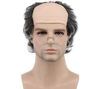 Karlery Short Curly Fits Old Man Bald Cap Gray Mad Scientist Halloween Cosplay Wig Anime Costume Party Wig