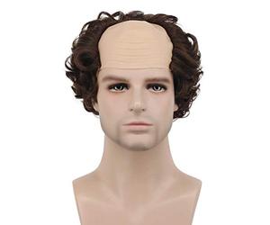 Karlery Short Curly Fits Old Man Bald Cap Mad Brown Wig Scientist Halloween Cosplay Anime Costume Party Wig