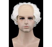 Karlery Short Curly Fits Old Man Bald Cap Mad Scientist White Wig Halloween Cosplay Anime Costume Party Wig