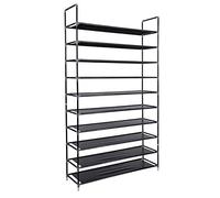 Karlhome 10 Tier Shoe Rack Storage Shelves, Stackable Shoe Shelf Tower Stainless Steel Frame Holds 50 Pairs Of Shoes, Black Fabric Sturdy Standing Organizer Wardrobe Closet for Entryway Bedroom