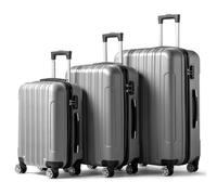Karlhome Set of 3 Suitcase Set, Luggage Sets with 4 Rolling Spinner Wheels TSA Lock, Lightweight Hardside Carry On or Check in Trolley Travel Case, Silver Grey ABS Hard Shell