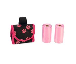 Karlie Easy Bag Dog Waste Bag Holder with 2 Rolls Nylon Black/Pink 5 x 7 cm