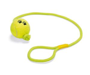 Karlie Tennis Ball with Throwing Rope, Dog Toy, Rubber/Flocked, Yellow, 17 x 6 x 6 cm