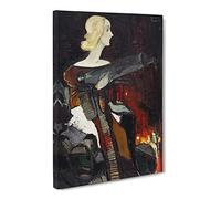 Karlis Padegs Madonna With Machine Gun Classic Painting Canvas Wall Art Print Ready to Hang, Framed Picture for Living Room Bedroom Home Office Décor, 20x14 Inch (50x35 cm)