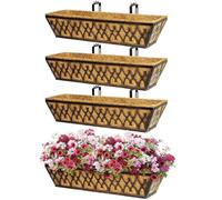 Karlliu 4 Pack 24 Inch Window Boxes Planters Railing Planter Box with Adjustable Brackets for Porch Fence Patio Balcony Hanging Flower Baskets with Coco Liners for Outdoor Garden Decor - Bronze